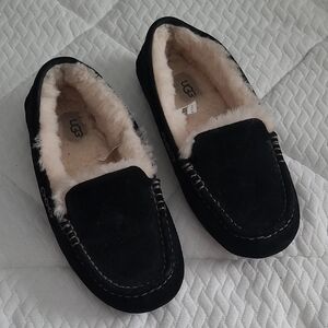 UGG Black Suede Moccasins with Cream Lining